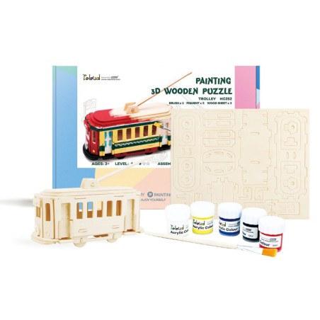 Wooden Trolley DIY Puzzle with Paint Kit