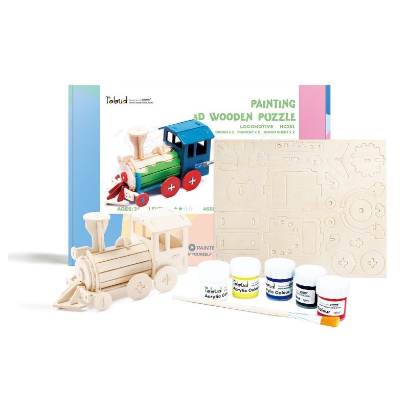 Wooden Locomotive DIY Puzzle with Paint Kit
